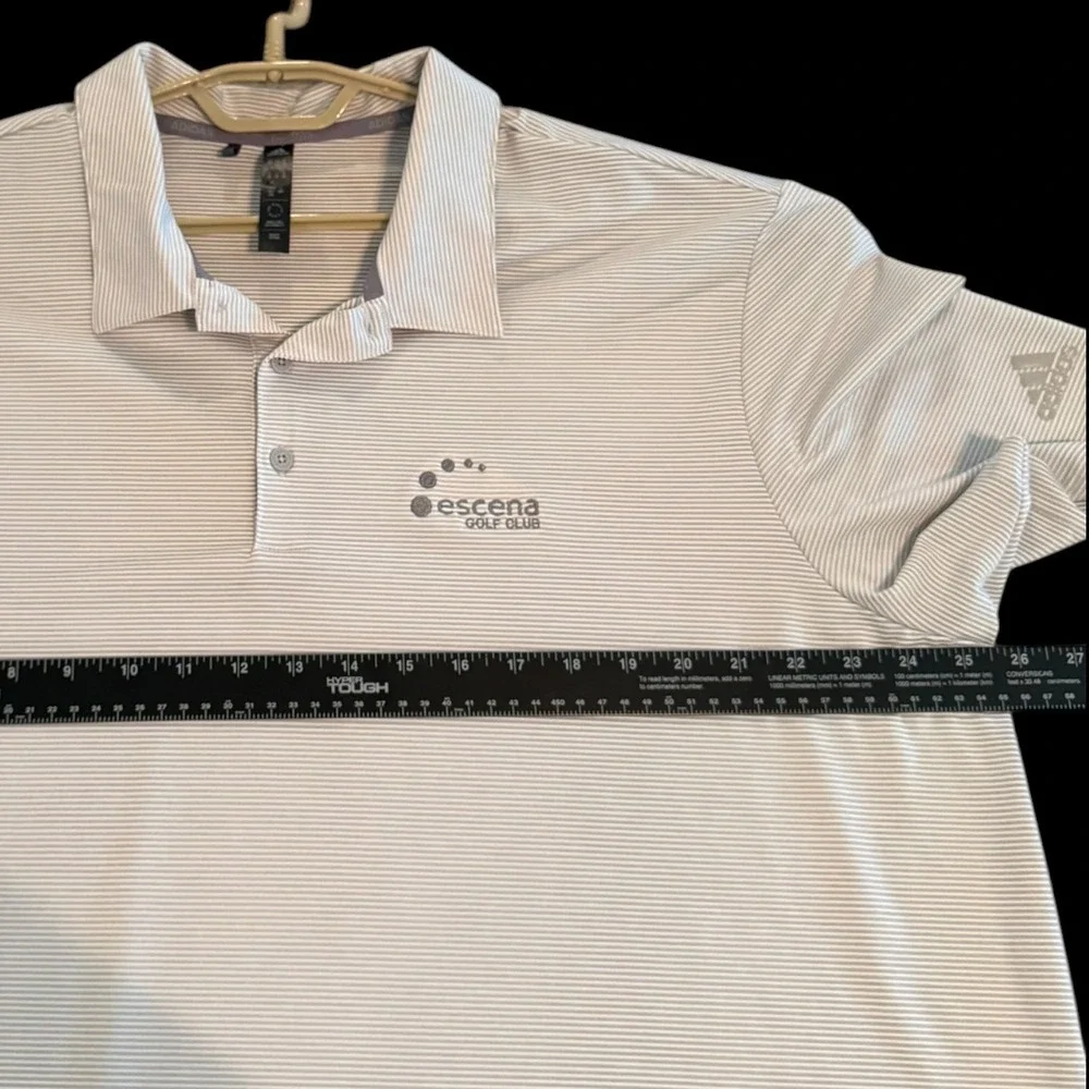 Adidas Escena Golf Club‎ Mens 2XL Grey Striped Short Sleeve Performance Polo